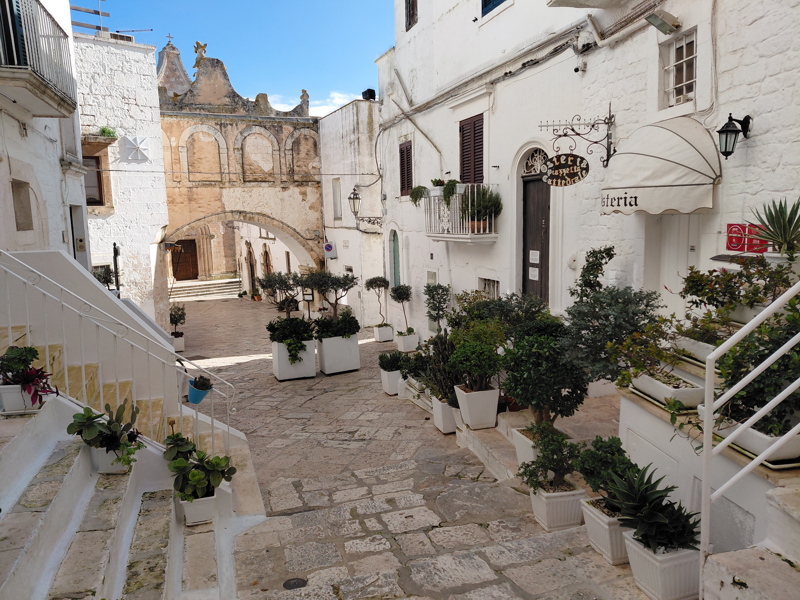 Whitewashed street in Ostuni, Italy, often referred to as the White City